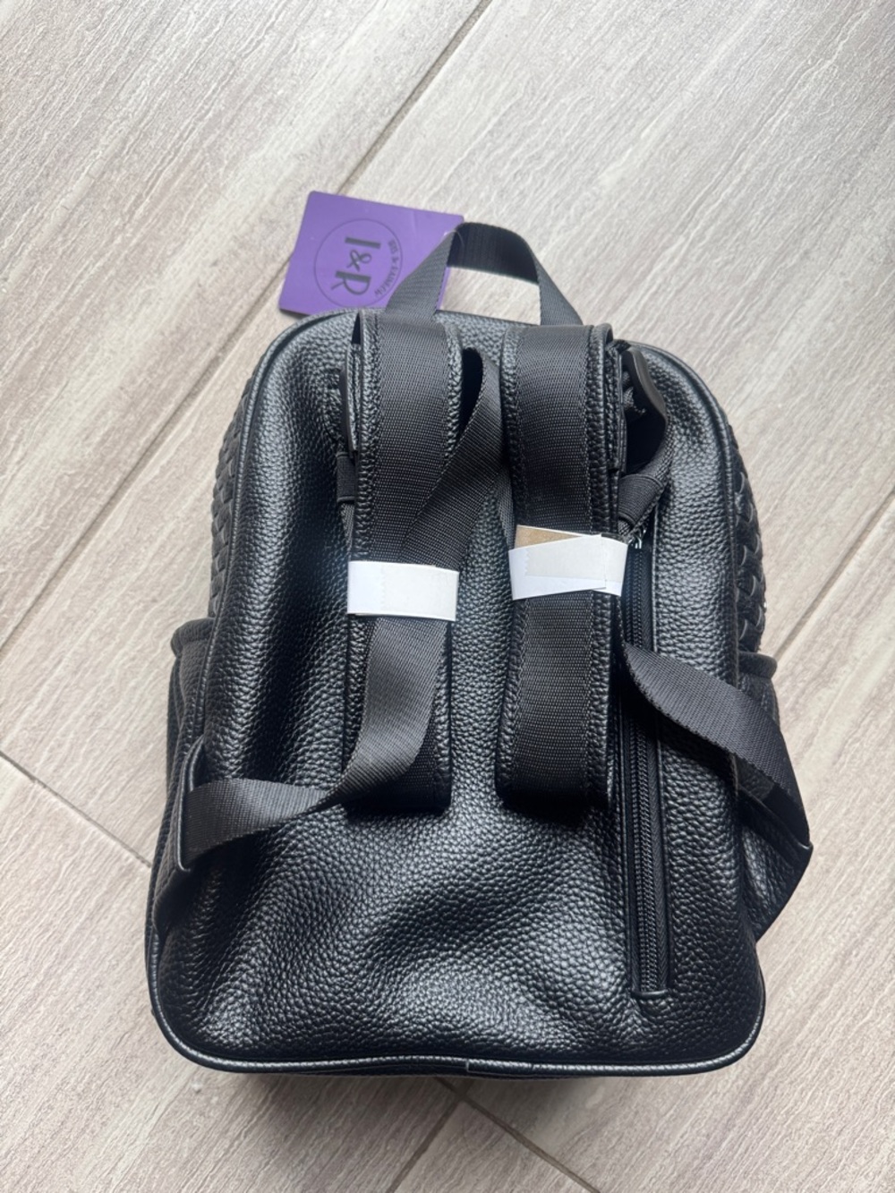 Black Woven Texture Mini Backpack - I&R Logo - Picture 2 of 5